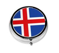 Mini pilulier rond avec drapeau de l'Islande - Léger et portable - Avec 3 inserts en plastique - Convient pour le transport dans les poches ou les portefeuilles.