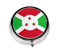 Mini pilulier rond avec drapeau du Burundi, léger et portable, avec 3 inserts en plastique, convient pour le transport dans les poches ou les portefeuilles.