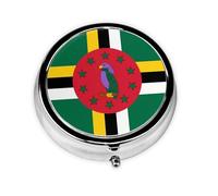 Mini pilulier rond avec drapeau du Commonwealth de la Dominique, léger et portable, avec 3 inserts en plastique, convient pour le transport dans les poches ou les portefeuilles.