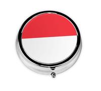 Mini pilulier rond avec drapeau indonésien, léger et portable, avec 3 inserts en plastique, convient pour le transport dans les poches ou les portefeuilles.