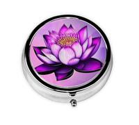Mini pilulier rond avec revêtement en métal Violet Lotus Pratique pour le transport quotidien et les voyages d'affaires