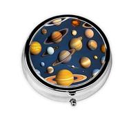 Mini pilulier rond avec système solaire Planètes, 3 compartiments, peut être mis dans un portefeuille, une poche, léger et pratique