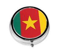 Mini pilulier rond drapeau du Cameroun léger et portable, avec 3 inserts en plastique, convient pour le transport dans les poches ou portefeuilles.