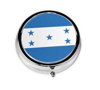 Mini pilulier rond Drapeau du Honduras, léger et portable, avec 3 inserts en plastique, convient pour le transport dans les poches ou les portefeuilles.