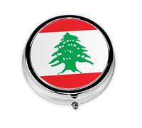 Mini pilulier rond drapeau du Liban léger et portable, avec 3 inserts en plastique, convient pour le transport dans les poches ou portefeuilles.