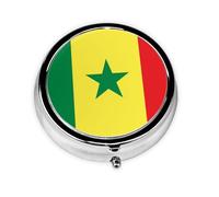 Mini pilulier rond drapeau du Sénégal, léger et portable, avec 3 inserts en plastique, convient pour le transport dans les poches ou portefeuilles.