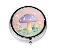 Mini pilulier rond en forme de champignon de dessin animé, léger et portable, avec 3 inserts en plastique, convient pour le transport dans les poches ou les portefeuilles.