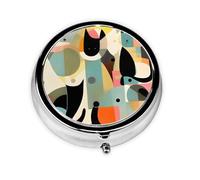 Mini pilulier rond en forme de chat d'art moderne du milieu du siècle, léger et portable, avec 3 inserts en plastique, convient pour le transport dans les poches ou les portefeuilles.