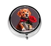 Mini pilulier rond en forme de chien, léger et portable, avec 3 inserts en plastique, convient pour le transport dans les poches ou les portefeuilles.