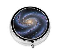 Mini pilulier rond en métal imprimé univers étoilé 5,1 x 5,1 x 1,8 cm pour sac à main