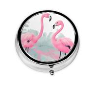 Mini pilulier rond flamant rose, peut être mis dans un portefeuille, une poche, léger et pratique, 3 compartiments, pilulier portable,