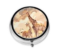 Mini pilulier rond girafe mère et enfant, 3 compartiments, peut être mis dans un portefeuille, une poche, léger et pratique