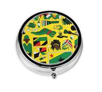Mini pilulier rond Jamaican Elements léger et portable, avec 3 inserts en plastique, convient pour le transport dans les poches ou les portefeuilles.
