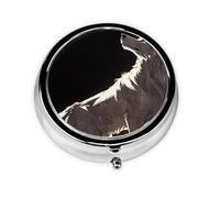 Mini pilulier rond Loup sur la pelouse, peut être mis dans un portefeuille, une poche, léger et pratique, 3 compartiments, pilulier portable,