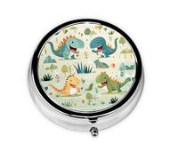 Mini pilulier rond mignon petit dinosaure léger et portable, avec 3 inserts en plastique, convient pour le transport dans les poches ou les portefeuilles.