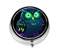 Mini pilulier rond Neon Owl Night Vision - Peut être mis dans un portefeuille, une poche, léger et pratique, 3 compartiments, pilulier portable,