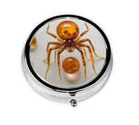 Mini pilulier rond WZYWHJ Ambre Fossile Spider Prints Petite et portable avec cloisons pour le stockage des médicaments pour les voyages et un usage quotidien