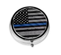 Mini pilulier rond WZYWHJ avec motif drapeau américain fin bleu imprimé petit et portable avec cloisons pour le stockage des médicaments pour les voyages et un usage quotidien