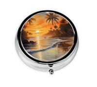 Mini pilulier rond WZYWHJ cocotiers par The Lake Pattern Small and Portable with cloisons for Medicine Storage for Travel and Daily use