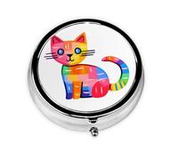 Mini pilulier rond WZYWHJ coloré carré image de chat petite et portable avec cloisons pour le stockage des médicaments pour les voyages et l'utilisation quotidienne