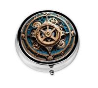 Mini pilulier rond WZYWHJ cool steampunk engrenages image petite et portable avec cloisons pour le stockage des médicaments pour les voyages et l'utilisation quotidienne