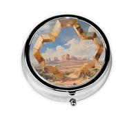 Mini pilulier rond WZYWHJ Desert Architecture Pattern Small and Portable with partitions for Medicine Storage for Travel and Daily use