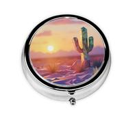 Mini pilulier rond WZYWHJ Desert Day Pattern Small and Portable with cloisons for Medicine Storage for Travel and Daily use