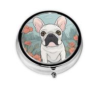 Mini pilulier rond WZYWHJ dessin animé Bouledogue français Petit et portable avec cloisons pour le stockage des médicaments pour Voyage et usage quotidien