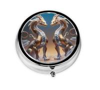 Mini pilulier rond WZYWHJ deux créatures mythiques image petite et portable avec cloisons pour le stockage des médicaments pour les voyages et l'utilisation quotidienne
