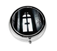 Mini pilulier rond WZYWHJ église croix image petite et portable avec cloisons pour le stockage des médicaments pour voyage et usage quotidien