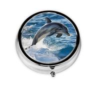 Mini pilulier rond WZYWHJ Energetic Dolphins Pattern Small and Portable with cloisons for Medicine Storage for Travel and Daily use