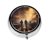 Mini pilulier rond WZYWHJ Firefighters Fighting Fire Fires Pattern Small and Portable with cloisons for Medicine Storage for Travel and Daily use