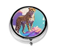 Mini pilulier rond WZYWHJ Flux de données Imprimé guépard Petit et portable avec cloisons pour le stockage des médicaments pour les voyages et l'utilisation quotidienne