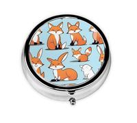 Mini pilulier rond WZYWHJ Fox dans différents motifs de poses, petit et portable avec cloisons pour le stockage des médicaments pour les voyages et une utilisation quotidienne