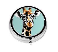 Mini pilulier rond WZYWHJ Girafe avec motif lunettes Petit et portable avec cloisons pour le stockage des médicaments pour Voyage et usage quotidien