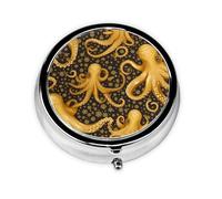 Mini pilulier rond WZYWHJ Golden Octopus Picture Small and Portable with cloisons for Medicine Storage for Travel and Daily use