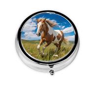 Mini pilulier rond WZYWHJ Horses on The Prairie Picture Small and Portable with cloisons for Medicine Storage for Travel and Daily use