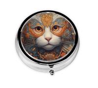 Mini Pilulier Rond WZYWHJ Œil de Chat Gros Plan Imprimés Petit et Portable avec Cloisons pour Rangement Médicaments pour Voyage et Usage quotidien