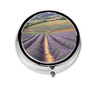 Mini pilulier rond WZYWHJ imprimé champs de lavande petite et portable avec cloisons pour le stockage des médicaments pour les voyages et un usage quotidien