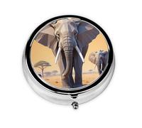 Mini Pilulier Rond WZYWHJ Imprimé Éléphant d'Afrique Petit et Portable avec Cloisons pour Rangement Médicaments pour Voyage et Usage quotidien