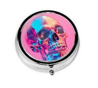 Mini pilulier rond WZYWHJ Iron Skull Picture Small and Portable with cloisons for Medicine Storage for Travel and Daily use