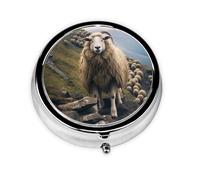 Mini pilulier rond WZYWHJ Little Sheep on The Hillside Printing Petite et portable avec cloisons pour le stockage des médicaments pour les voyages et un usage quotidien
