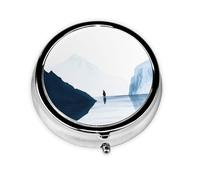 Mini pilulier rond WZYWHJ minimaliste image glacier petite et portable avec cloisons pour le stockage des médicaments pour voyage et usage quotidien