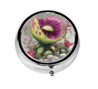 Mini pilulier rond WZYWHJ Neon Venus Flytrap Prints Petite et portable avec cloisons pour le stockage des médicaments pour les voyages et un usage quotidien