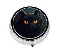 Mini pilulier rond WZYWHJ noir tête de chat impression petite et portable avec cloisons pour le stockage des médicaments pour voyage et usage quotidien