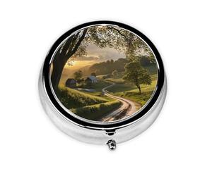 Mini pilulier rond WZYWHJ Pastoral After Rain Picture Small and Portable with cloisons for Medicine Storage for Travel and Daily use