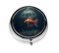 Mini pilulier rond WZYWHJ Piégé Imprimé Poisson Rouge Petit et Portable avec cloisons pour le stockage des médicaments pour Voyage et usage quotidien
