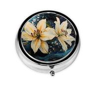Mini pilulier rond WZYWHJ Pure Lily Blooms Image Petite et portable avec cloisons pour le stockage des médicaments pour les voyages et l'utilisation quotidienne