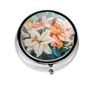 Mini pilulier rond WZYWHJ Pure Lily Picture Petite et portable avec cloisons pour le stockage des médicaments pour les voyages et l'utilisation quotidienne