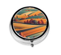 Mini pilulier rond WZYWHJ rétro géométrique, image des champs d'automne petite et portable avec cloisons pour le stockage des médicaments pour les voyages et une utilisation quotidienne